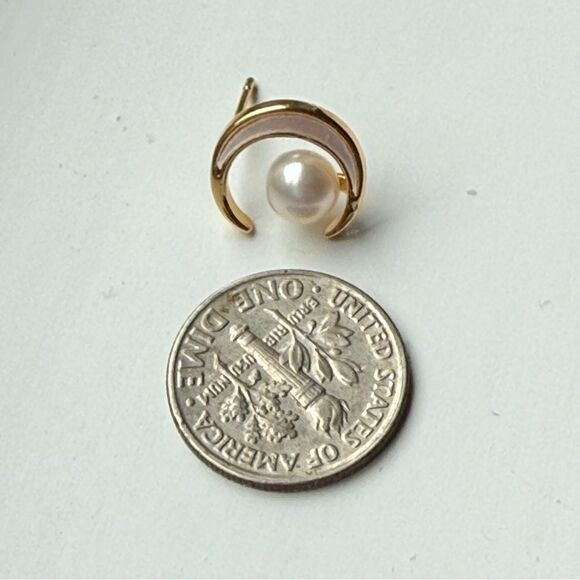 Cosmic Moon & Genuine Pearl Stud Earrings, 18k Gold Vermeil, Crescent Lunar NEW - Picture 5 of 9